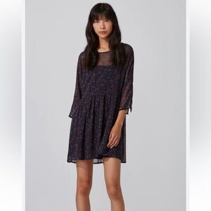 Frank & Oak Printed chiffon floral dress mid sleeves sheered Size Small